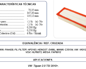 FILTRO AIRE TIGUAN