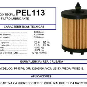FILTRO DE ACEITE CHEVROLET CAPTIVA